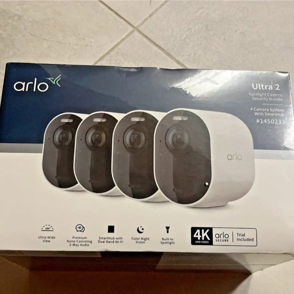 NEW IN BOX. Arlo 4K Ultra 2 Spotlight Camera Wire Free Security System; 4 Pk - Picture 1 of 8